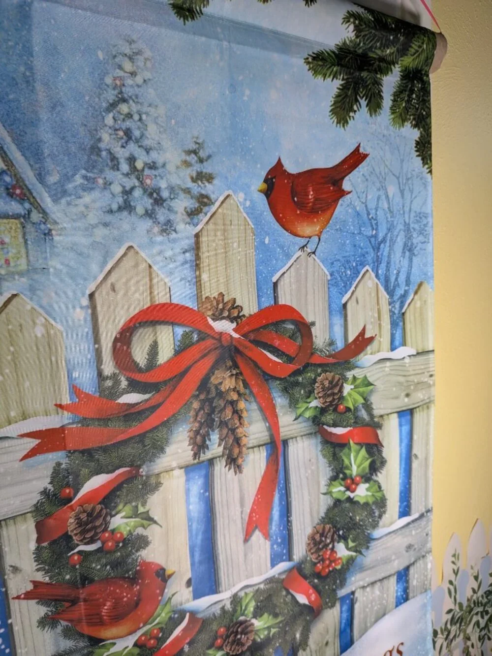 VTG Vigor Season's Greetings Christmas Garden Flag Cardinal Wreath Bow Banner